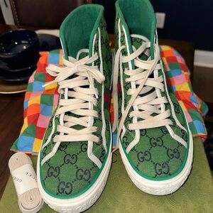 SOLD ‼️Green and Blue MEN'S GUCCI TENNIS 1977 HIGH-TOP Canvas SNEAKER